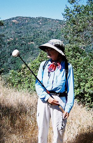 Joy with what looks like a large marshmallow ... a mushroom?